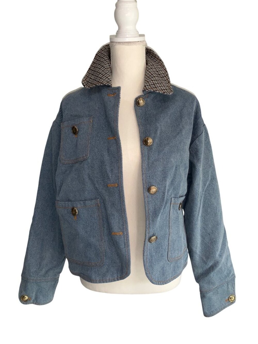 Sandro Light Blue Denim Jacket With Contrast Collar Womens Jean Coat - Picture 7 of 16